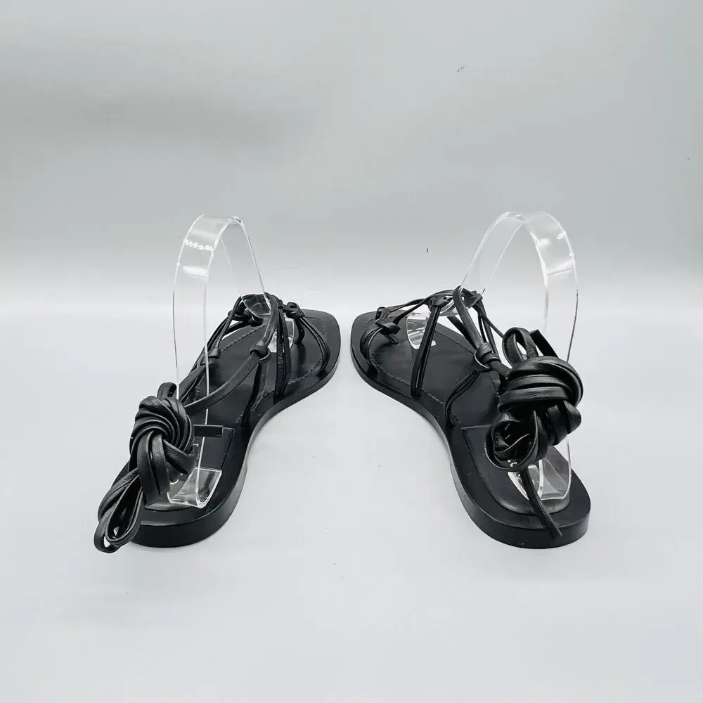Pilcro Anthropologie Sandals Women 7 Black Leather Lace Up Ankle Wrap Gladiator